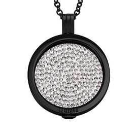 Quiges 90 cm Necklace Set Black Stainless Steel with Pendant and 33 mm Coin Large, Crystal, Cubic Zirconia