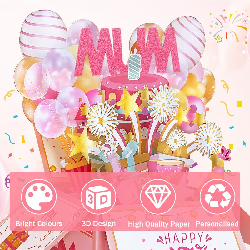 YianHien Mum Birthday Card, Sweet Birthday Cards for Mum, 3D