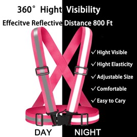 Fepdiu High Visibility Reflective Vest Safety Vest Running Reflective Gear Adjustable Reflective Vest for Walking,Jogging,Hiking,Night Cycling (Pink)