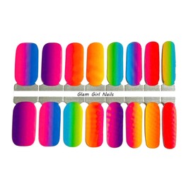 Glam Girl Nails Neon Rainbow Ombre Summer Nail polish strips / Nail Wraps / Nail Stickers