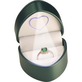 LED Ring Box for Proposal, Wedding, Engagement..Unique Designed Heart to Heart Idea PU Leather Heart Shaped Ring Jewelry Gift Box with Light for Women for Men (1, Green)