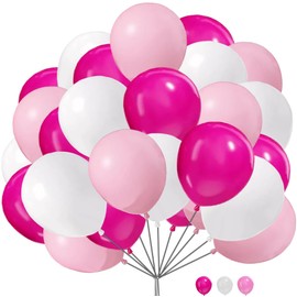 Hot Pink Pastel Pink white Balloons 10 Inch Latex Balloons Set for Girls Birthday Wedding Bachelorette Baby Shower Valentines Anniversary Party Decorations Pack of 25