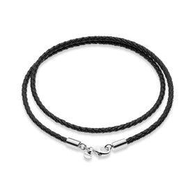Miabella Genuine 3mm Black Braided Italian Leather Cord Chain Necklace for Men Women with 925 Sterling Silver Clasp, Made in Italy (Length 22 Inches)