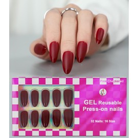 Anyos 16 Sizes Valentine Press on Nails Medium Almond, Soft Gel Fake Nails,Reusable Nails with Nail Glue Adhesive Tabs Double-sided Nail File, Fasle Nails 32 Pcs in a Matte Finish (Velvet Red)
