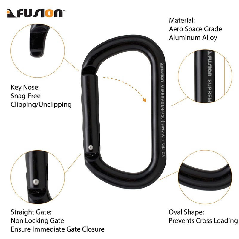 Straight Gate Carabiner - Black, Supreme Oval-Shaped (FP-9318-3-STK-BLK)
