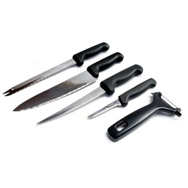 Knife Set - 5 Piece Stainless Steel Kitchen Starter Knife Set - Chef Knife, Bread Knife, Fillet Knife, Paring Knife and Swivel Peeler