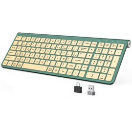 JOYACCESS Slim Compact Wireless Keyboard - Full-Size Silent Keys & Ergonomic Design, Number Pad & Dustproof Cover for Windows/Mac - Emerald Green