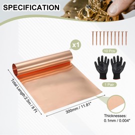 YELARXI Copper Sheet Roll Metal Copper Flashing Foil Plate, 11.8" x 8 ft 38 Gauge(0.1mm) Thickness Fit for DIY Crafts Electrical Repair - Cylinder(1 Pack, Copper)