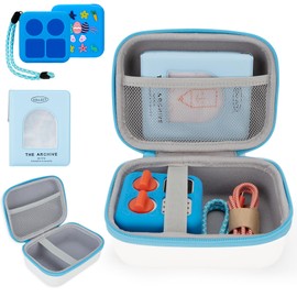Fonwill Travel Storage Case,Hard Case and Silicone Cover for Yoto Mini Player, Kids Audio Music Accessory for up to 40 Cards(Blue)