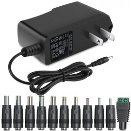 DC12V Power Supply 1A 12V AC Adapter with 11 Changeable DC Plug Tips AC100-240V to DC12V 1000mA 800mA 600mA 500mA 400mA 200mA 100mA Charger Replacement 6FT