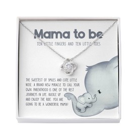 Pregnancy Necklace .925 Sterling Silver Love Knot Mahogany - Mama to Be - for First Time Mom New Mother Pregnant Congrats Baby Reveal Parenting