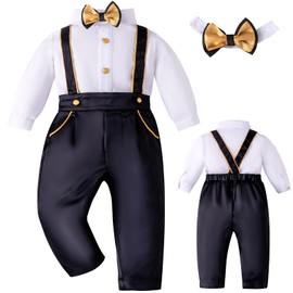 Booulfi Baby Boys Christening Clothes Cotton Fabric Christening Suit 3-Piece White, #235 Black