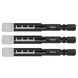 NACX 10mm Dry Diamond Drill Bits, 1/4 Hex Shank Brazed Diamond Core Drill Bits for Granite Marble Porcelain Tile Ceramic Stone Glass Hard Materials, 3Pcs
