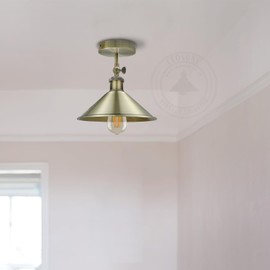DC Voltage Vintage Style Semi Flush Mount 180 Degree Adjustable E27 Base with Bulb Socket Vintage Style Unique Cone Shape Ceiling Mount Lighting