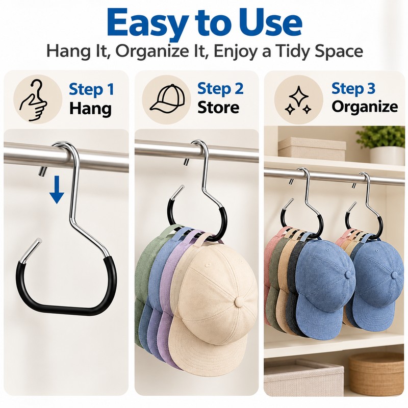 Wall-Mounted Hat Organizer for Accessory Storage – 2-Pack Durable Metal