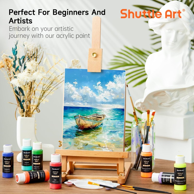 72 Pack Acrylic Paint Set, Shuttle Art 60 Colors Acrylic