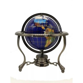 Unique Art Since 1996 10" Tall Table Blue Crystallite Ocean Gemstone Globe w Tripod Zinc Alloy Stand