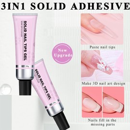 Solid Nail Glue Gel Kit - Quick Nail Glue Remover - Gel Nail Glue Uv Cure Light - Strong Nail Glue Gel - 28 Days Lasting Nail Glue for Press Ons Nails - Nail Glue Kit for Women