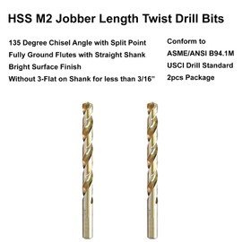 MAXTOOL 15/64" 2pcs Identical Jobber Length Drills HSS M2 Twist Drill Bits Fully Ground Bright 3-Flat Straight Shank Drills; JBF02W13R15P2