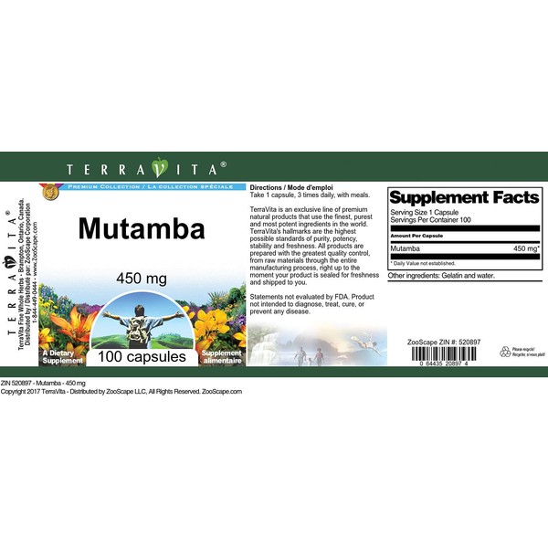 TerraVita Mutamba - 450 mg (100 Capsules, ZIN: 520897) - 3 Pack