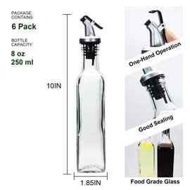YEBODA 8oz Clear Glass Olive Oil Dispenser Bottles, and Vinegar Cruet Bottle Includes Pourers, Funnel Labels, Cooking Container for Kitchen 6 Pack