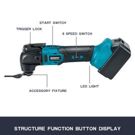 IRONFIST Cordless Oscillating Tool Compatible with MAKITA 18V Battery, Brushless Motor 6 Speed Quick Change Blades, Multi Tool for Cutting Wood, Scraping, Sanding (NO BATTERY)