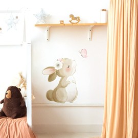 fanquare Rabbits with Floral Wall Stickers Animal Bunny Flowers and Butterfly Wall Art Decals for Baby Nursery Kids Bedroom Living Room