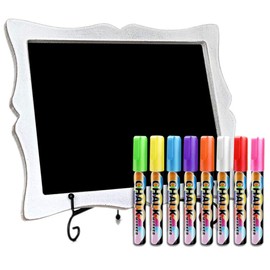 11"x13" Chalkboard Sign with Easel (Rustic White) + 8 Brilliant Liquid Chalk Markers | Hanging or Freestanding Framed Chalkboard with Hand Crafted Sweetheart Frame - Multipurpose Small Chalkboard Sign