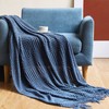 LumiSyne Knitted Blanket with Tassel Plain Bubble Pattern Cuddly Blanket