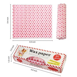 Zezzxu 100Pcs Wax Paper Sheets for Food Deli Dry Wax Paper Greaseproof Printed Wrap Tissue Paper Square Picnic Paper Liners for Baking Hamburger Sandwich Food Basket (Pink Heart Pattern)
