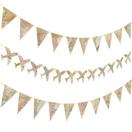 Travel Theme Party Decorations Going Away Farewell Party Pennant Banners Vintage Bon Voyage Map Triangle Flag Plane Banner for Travel Around The World Party Let The Adventrue Begin Party Supplies