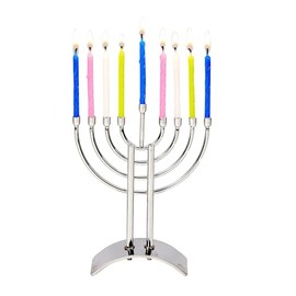 Rite Lite Mini Menorah Set with Birthday Candles - Chrome-Plated Menorah for Easy Travel, Perfect for Celebrating Chanukah! Includes 24 Mini Birthday Candles, Stylish & Modern Hanukkah Gifts 5" H