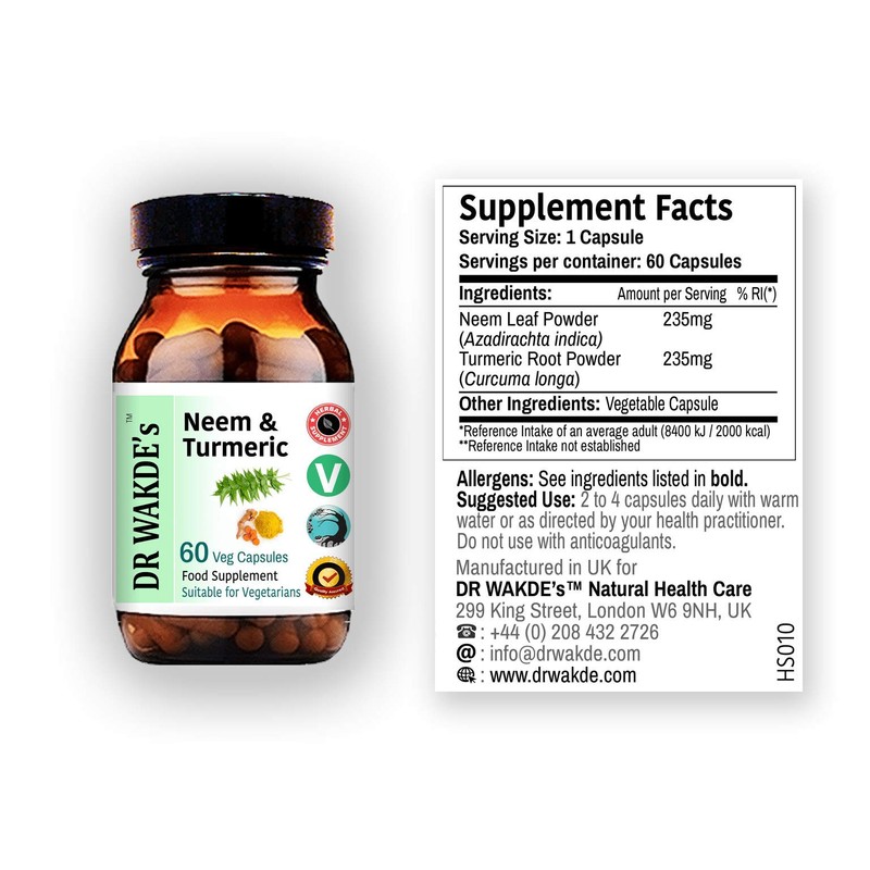 DR WAKDE'S Neem & Turmeric Capsules (60 Veg Caps, Deep