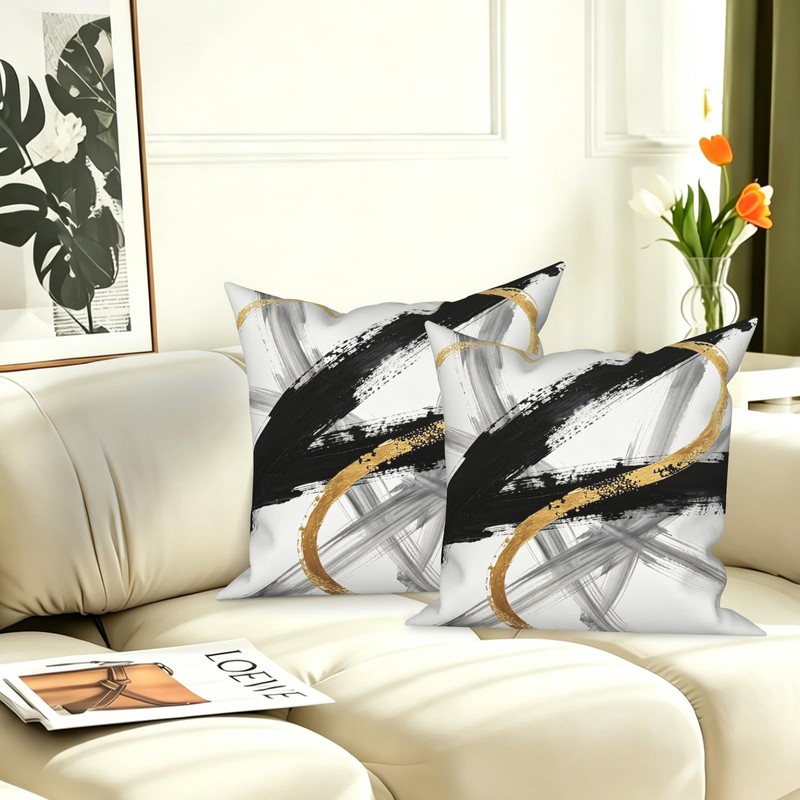 TOENGS Black and Gold Modern Abstract Velvet Pillow Covers 18x18