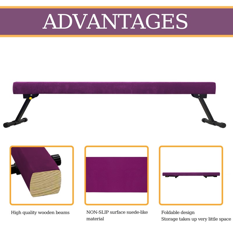 GBVUGY Adjustable&Foldable Gymnastics Balance Beam,6FT High-Low Level Floor Gymnastic Beam,No
