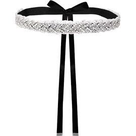Sparkly Bling Rhinestone Belts for Women Formal Dress, Handcrafted Bridal Wedding Crystal Waist Belt (Black)