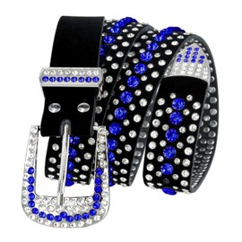 Women Rhinestone Belt Fashion Western Cowgirl Bling Studded Design Suede Leather Belt 1-1/4"(32mm) wide (Dark Blue, 40'' XXL)