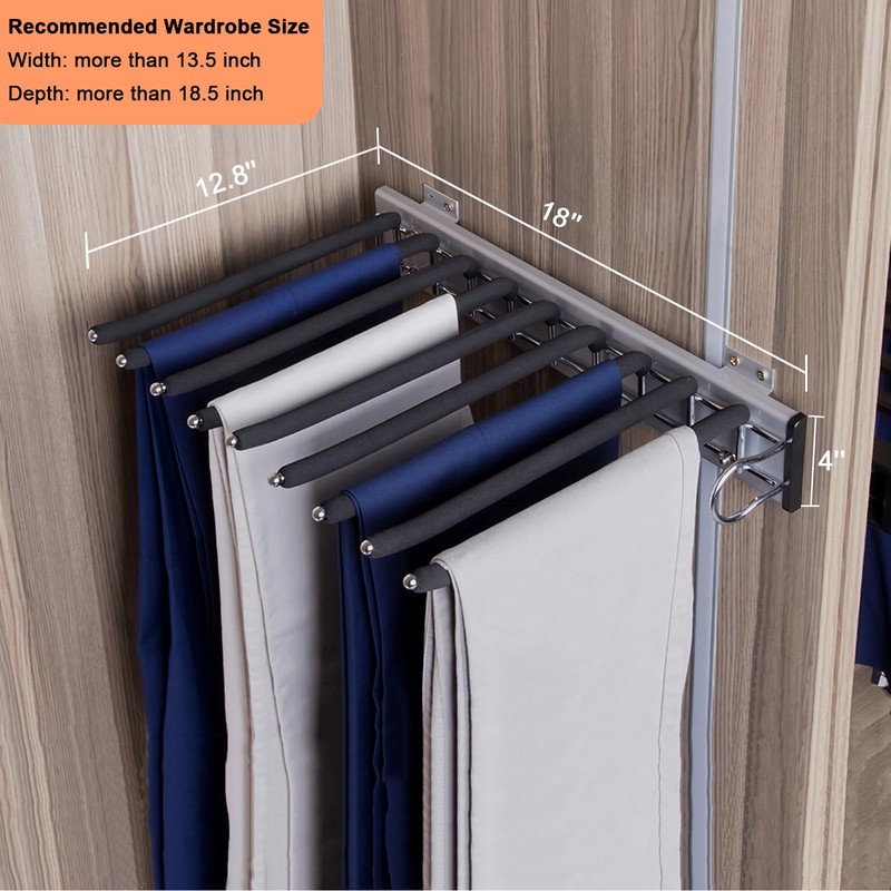 mopam Pull Out Trousers Rack 9 Arms Retractable Closet Pants