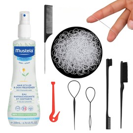 Baby Hair Styling Kit To Work WIth Mustela Bébé Hair Styler Skin Freshener 200ml, 1000 Clear Bands with Tools & Remover, and 3 Combs