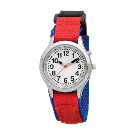 Time Optics Ladies / Kids Talking Alarm Watch: Blue and Red Strap - Choice of Voice