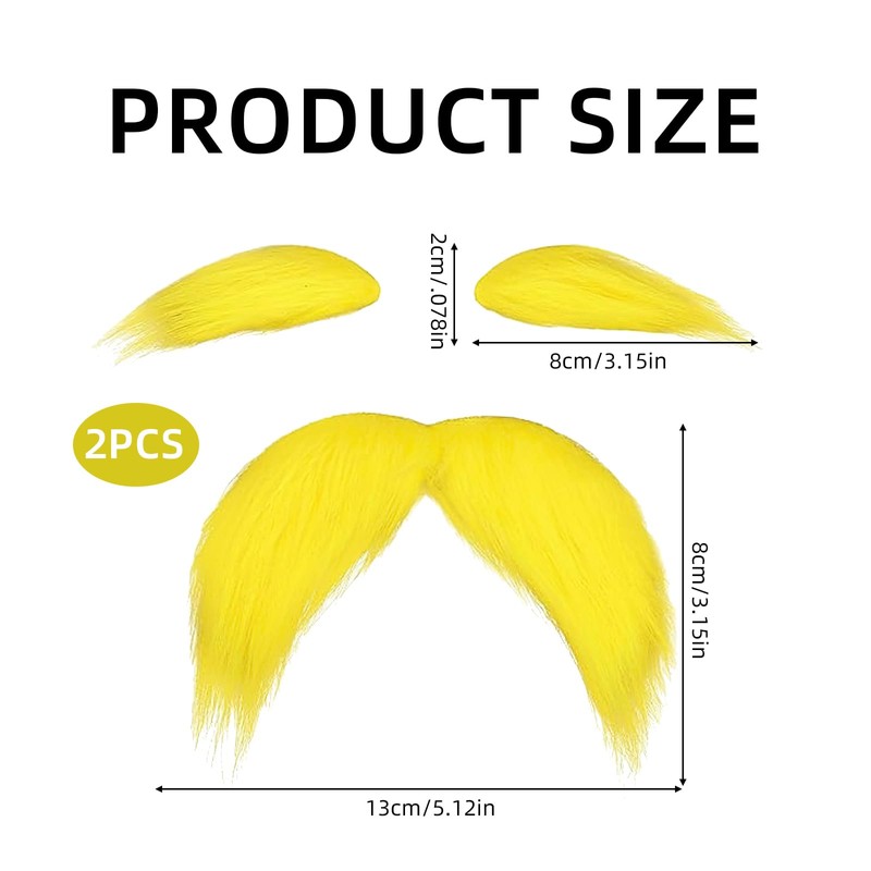 Set of 2 Yellow Moustache and Eyebrow Set, Dressing Set,