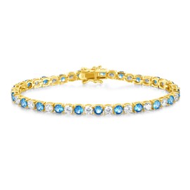 FANCIME December Birthstone Tennis Bracelet, 14K Yellow Gold Plated Blue Topaz Tennis Bracelets for Women, Fine Jewellery Wedding Bridal Prom Birthday Gift for Her Women Girls