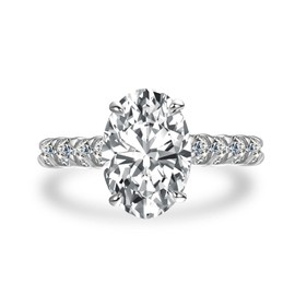 PAFIDDY 3.5CT Oval Cut Engagement Ring for Women, Sterling Silver 5A Cubic Zirconia Ring with Accented Band, Simulated Diamond Wedding Jewelry Gift (White Gold, 6)