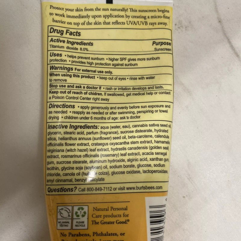 Burt's Bees Chemical-Free Sunscreen SPF 30 with Hempseed Oil Discontinued