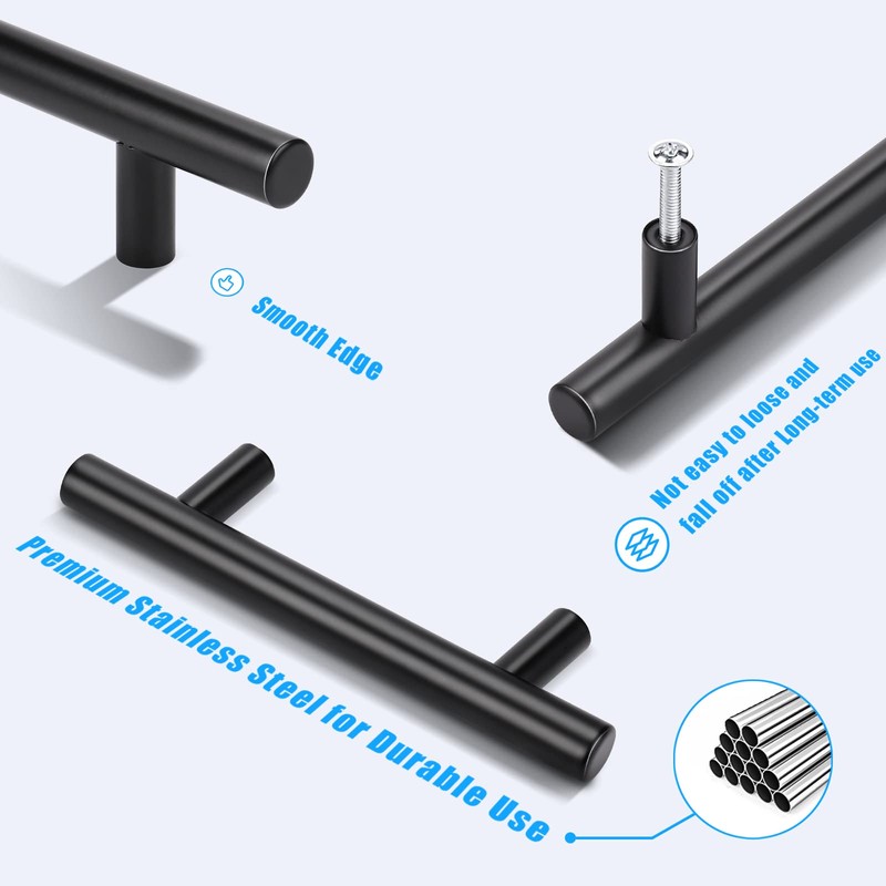 KNOBWELL 6 Pack 3" Kitchen Cabinet Handles Black, Modern Matte