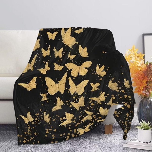 Psesaysky Yellow Butterfly Blanket Plush Cold-Proof Flannel Throw Blanket Cozy
