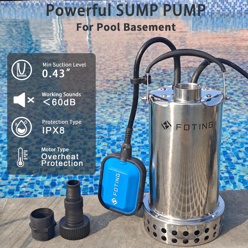 FOTING Full 304 Stainless Steel Sump Pump with Float Switch