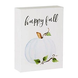 Collins "Happy Fall" Mini Sign with Pumpkin - Decorative Wooden Block Sign for Desk or Shelf Display