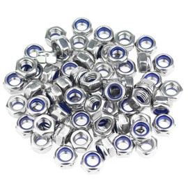 HELIFOUNER 50 Pieces M5 x 0.8mm Nylon Insert Hex Lock Nuts, 304 Stainless Steel (18-8) Locknuts, Coarse Thread