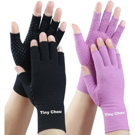2 Pairs Arthritis Gloves, Compression Gloves for Women Men, Relieve Arthritis, Rheumatoid, Osteoarthritis, Carpal Tunnel Pain, Anti-Slip Fingerless Gloves for Hand Support (Pure Black+Purple,M)